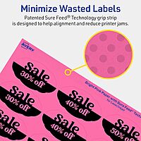 Avery Printable Oval Scalloped Labels, Sure Feed Technology, 1-1/8" x 2-1/4", Bright Pink, Print-to-the-Edge