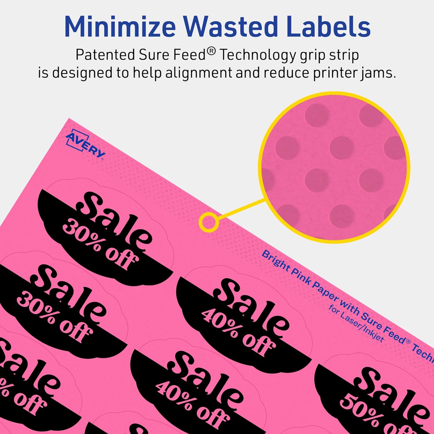 Avery Printable Oval Scalloped Labels, Sure Feed Technology, 1-1/8" x 2-1/4", Bright Pink, Print-to-the-Edge