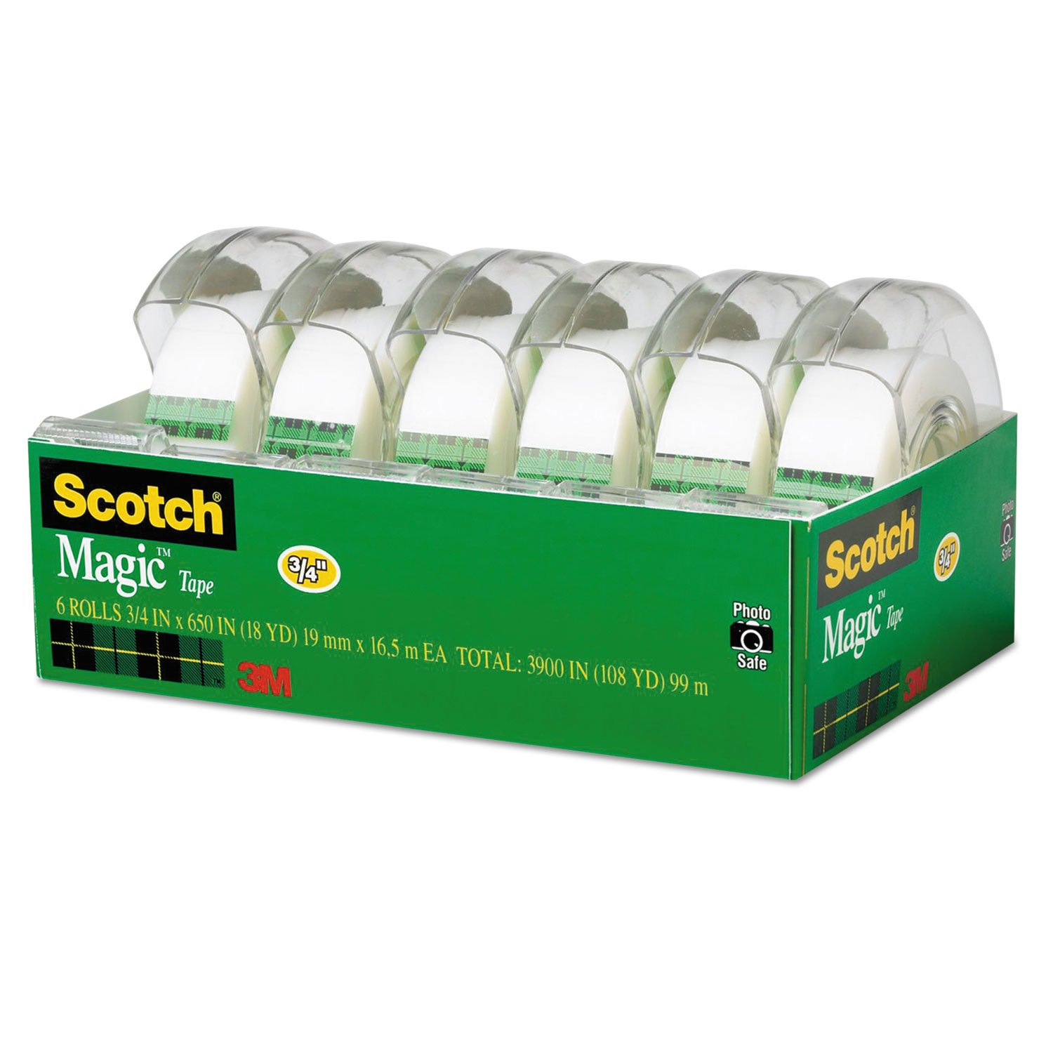 Scotch 6122 Magic Tape & Refillable Dispenser, 3/4-Inch x 650-Inch, 1-Inch Core, Clear, 6/Pack