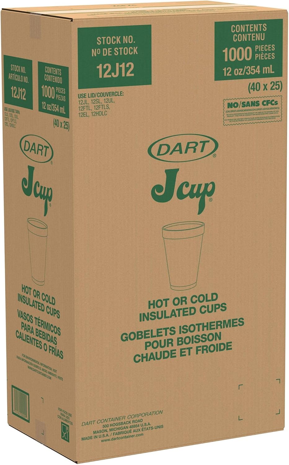 DART 12J12 12 oz Foam Cup (Case of 1000)