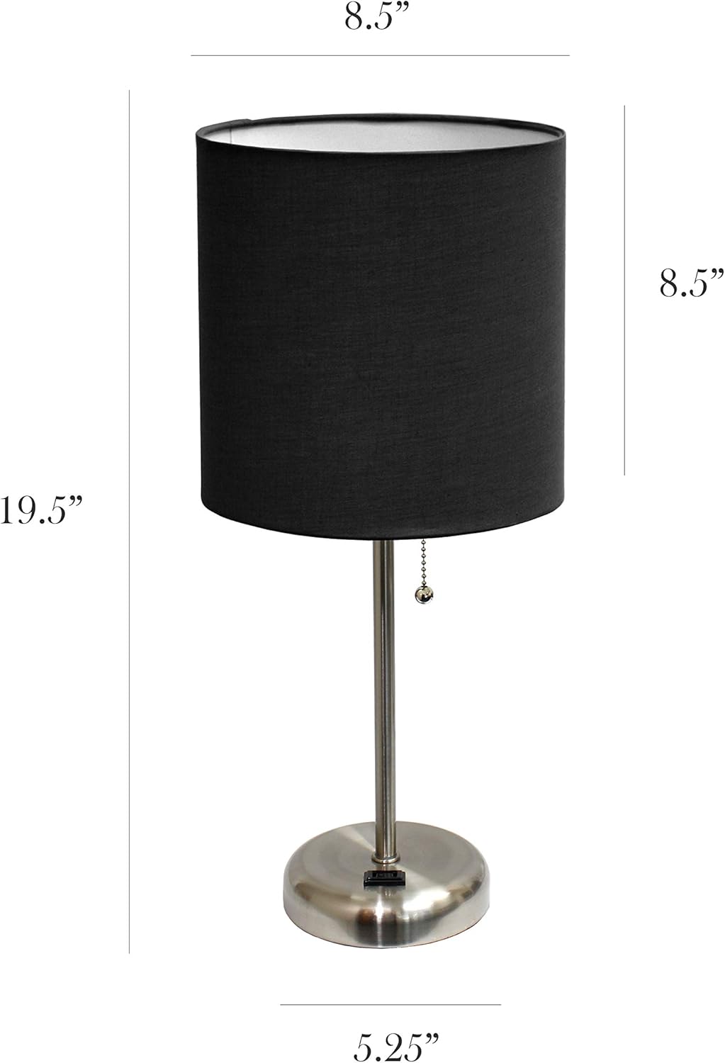 LIMELIGHTS Simple Designs LT2024 Stick Table Lamp with Charging Outlet and Drum Fabric Shade