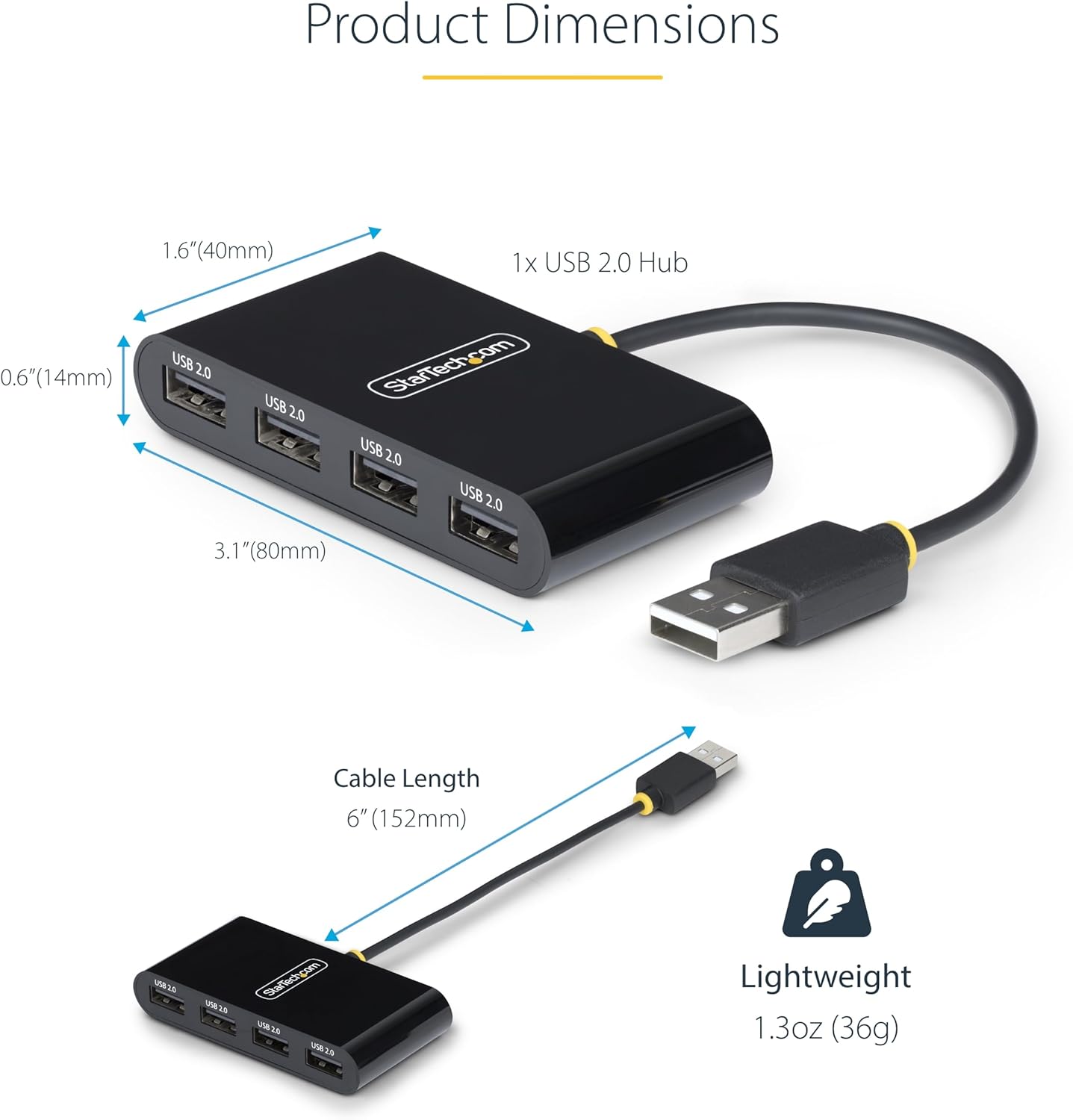 StarTech.com 4-Port USB 2.0 Hub, USB Bus Powered, Small Travel Mini USB Hub, Multi-Port USB 2.0 Splitter, Portable USB Hub