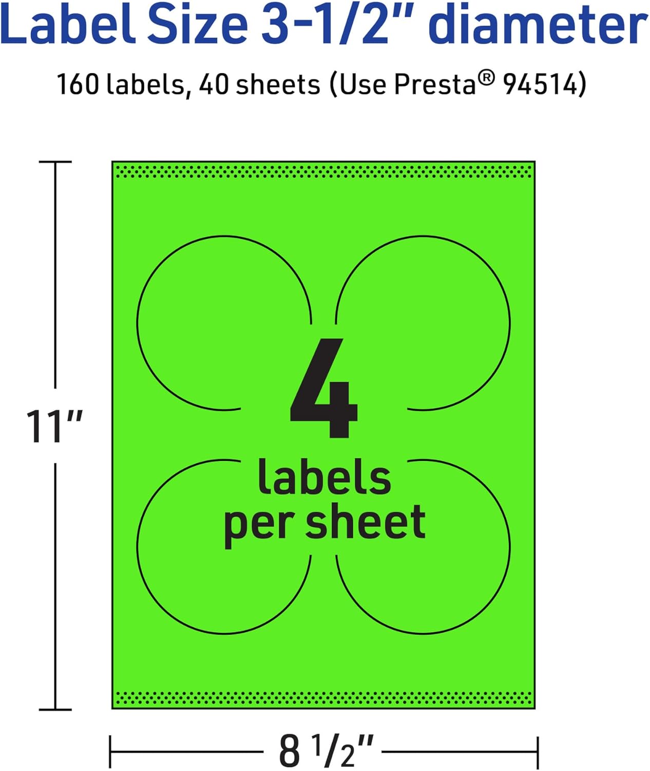 Avery Printable Round Labels, Sure Feed Technology, 3-1/2" Diameter, Neon Green, Print-to-The-Edge, Laser/Inkjet Printable