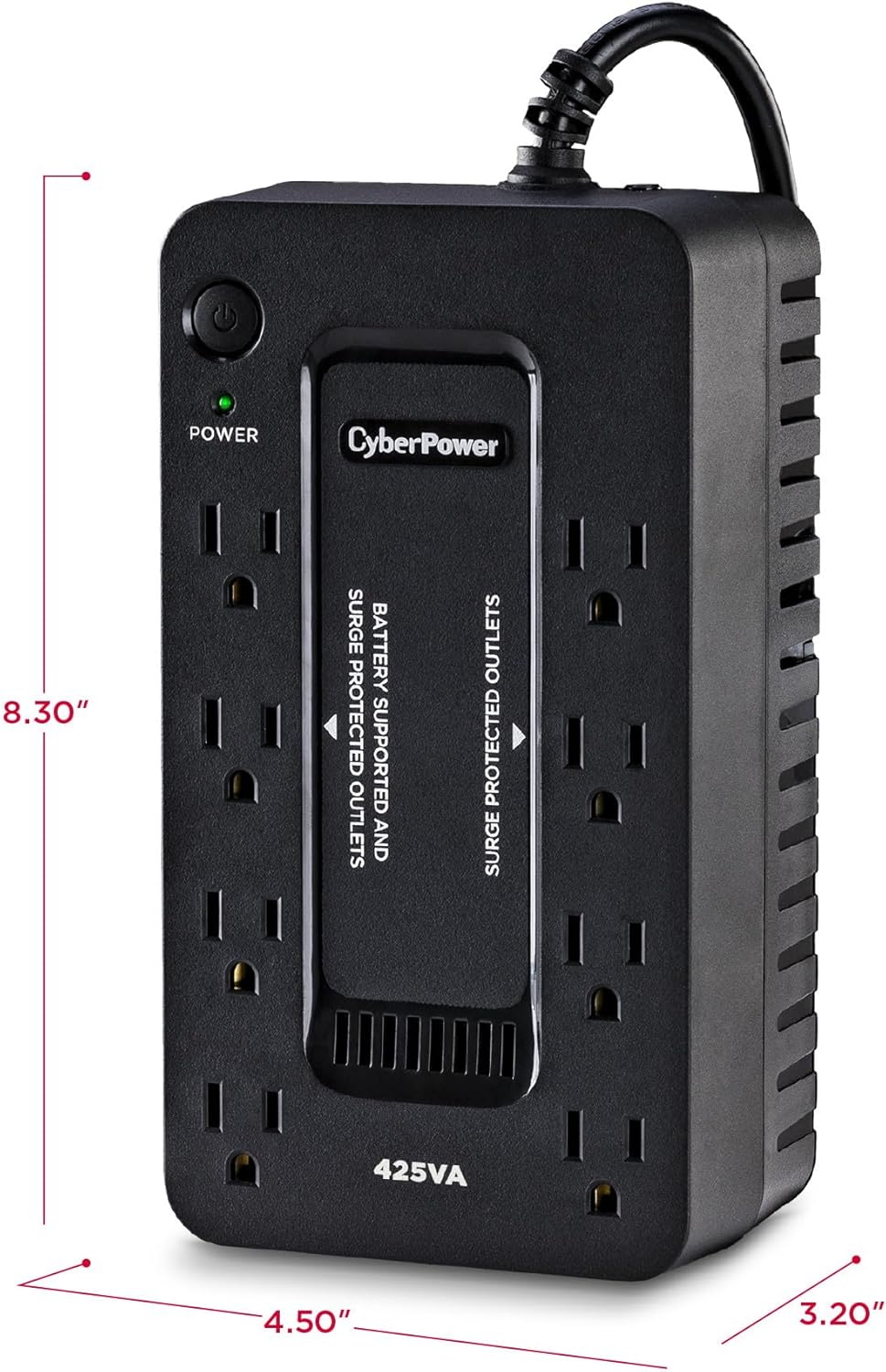 CyberPower ST425 Standby UPS Systems - 425VA/260W, 120 VAC, NEMA 5-15P, Compact, 8 Outlets, $75000 CEG, 3YR Warranty
