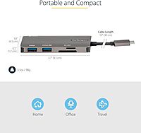 StarTech.com USB C Multiport Adapter - USB-C to 4K HDMI, 100W Power Delivery Pass-Through, SD/MicroSD Slot, 3-Port USB 3.0 Hub - USB Type-C Mini Dock - 12" (30cm) Long Attached Cable (DKT30CHSDPD)
