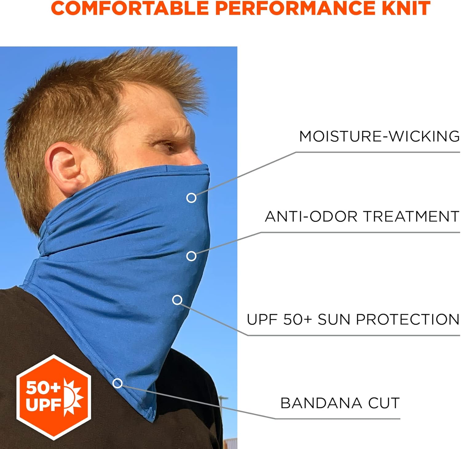 Ergodyne Chill-Its Cooling Neck Gaiter Bandana with Back-of-Neck Pocket, UPF 50+