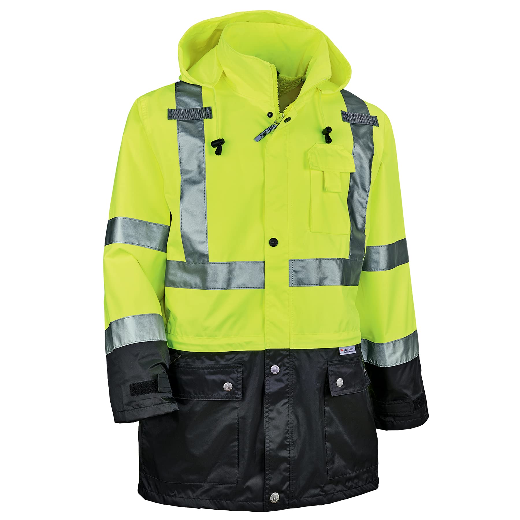 Ergodyne Standard Class 3 Hi-vis Rain Jacket Black Bottom Large