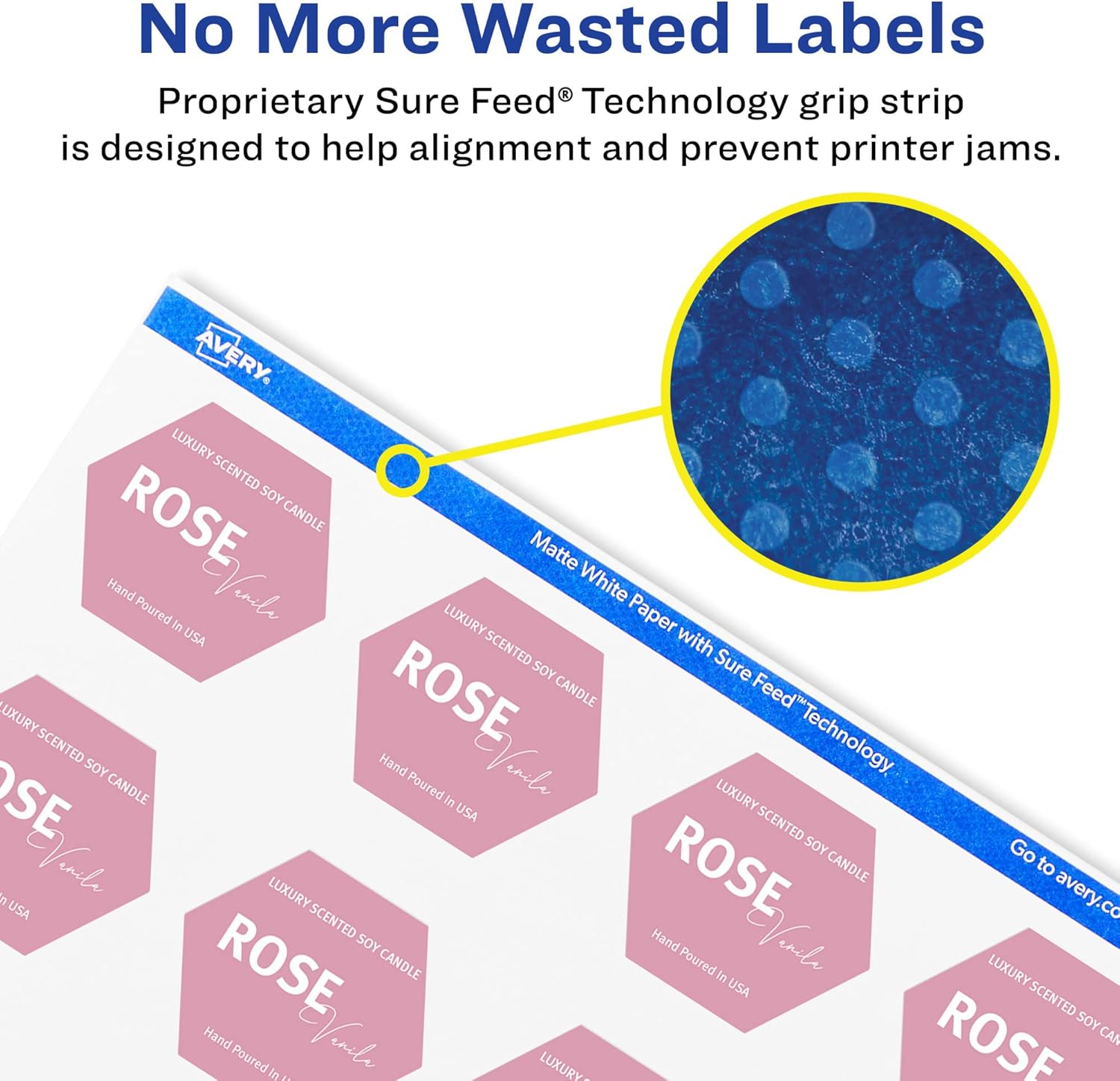 AVERY Matte White Hexagon Labels, Sure Feed Technology, 1.5" x 1-47/54", Print-to-The-Edge, Permanent Adhesive