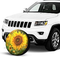 Bright Sunflower Printed Spare Tire Cover 15 Inch - Waterproof Wheel Covers Protectors - Universal Fit for Car, Trailer