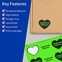 Avery Printable Heart Labels, Sure Feed Technology, 2-9/32 x 1-27/32, Neon Green, Print-to-The-Edge, Laser/Inkjet Compatible