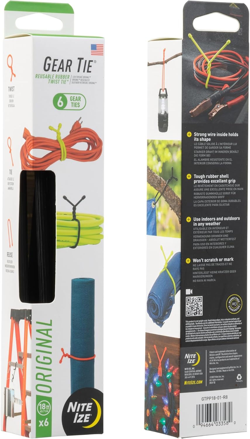 Nite Ize Original Gear Tie Reusable Rubber Twist Cord Organizers