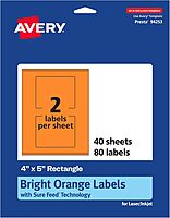 Avery Printable Rectangle Labels, Sure Feed Technology, 4" x 5", Bright Orange, Print-to-The-Edge, Laser/Inkjet Compatible