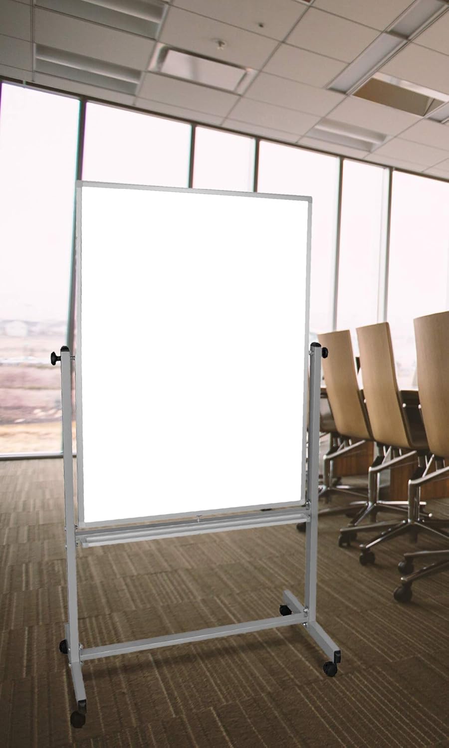 Luxor MB3648WW Mobile Double-Sided Magnetic Dry-Erase Whiteboard, 36"W x 48"H with Aluminum Frame & Stand