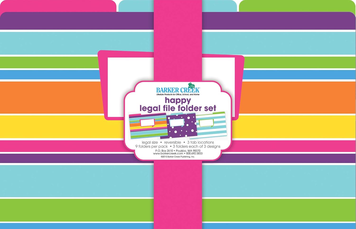 Barker Creek File Folders - Set of 9 Happy Legal Size Folders, 12pt Stock, Multi-Design Set, 1/3 Cut Tabs, Reversible, Home