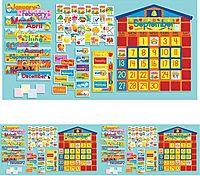Scholastic All-in-One Schoolhouse Calendar Bulletin Board SC939405, Multiple Colors (Pack of 3) 12"W x 23"H (Pack of 3)