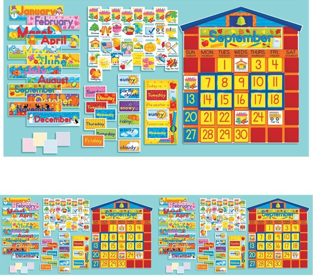 Scholastic All-in-One Schoolhouse Calendar Bulletin Board SC939405, Multiple Colors (Pack of 3) 12"W x 23"H (Pack of 3)