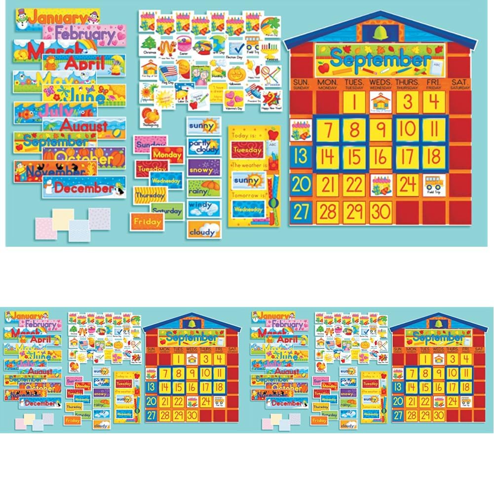 Scholastic All-in-One Schoolhouse Calendar Bulletin Board SC939405, Multiple Colors (Pack of 3) 12"W x 23"H (Pack of 3)