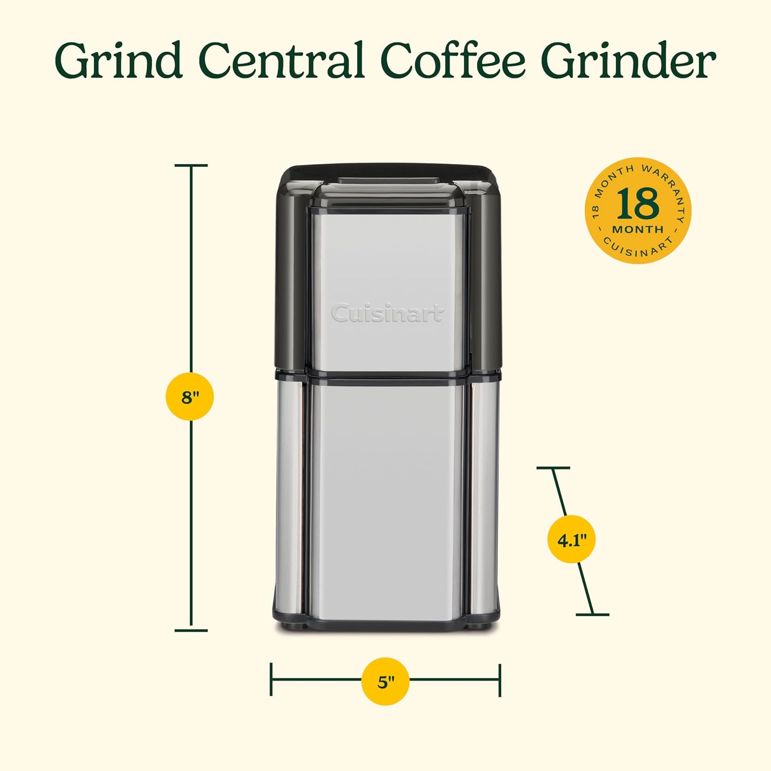 Cuisinart DCG-12BC Grind Central Coffee Grinder, 3.17 Oz, Silver