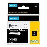 DYMO Rhino Industrial Permanent Polyester Labels, Black Print on White Tape