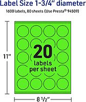 Avery Printable Round Labels, Sure Feed Technology, 1.75" Diameter, Neon Green, Print-to-The-Edge, Laser/Inkjet Printable