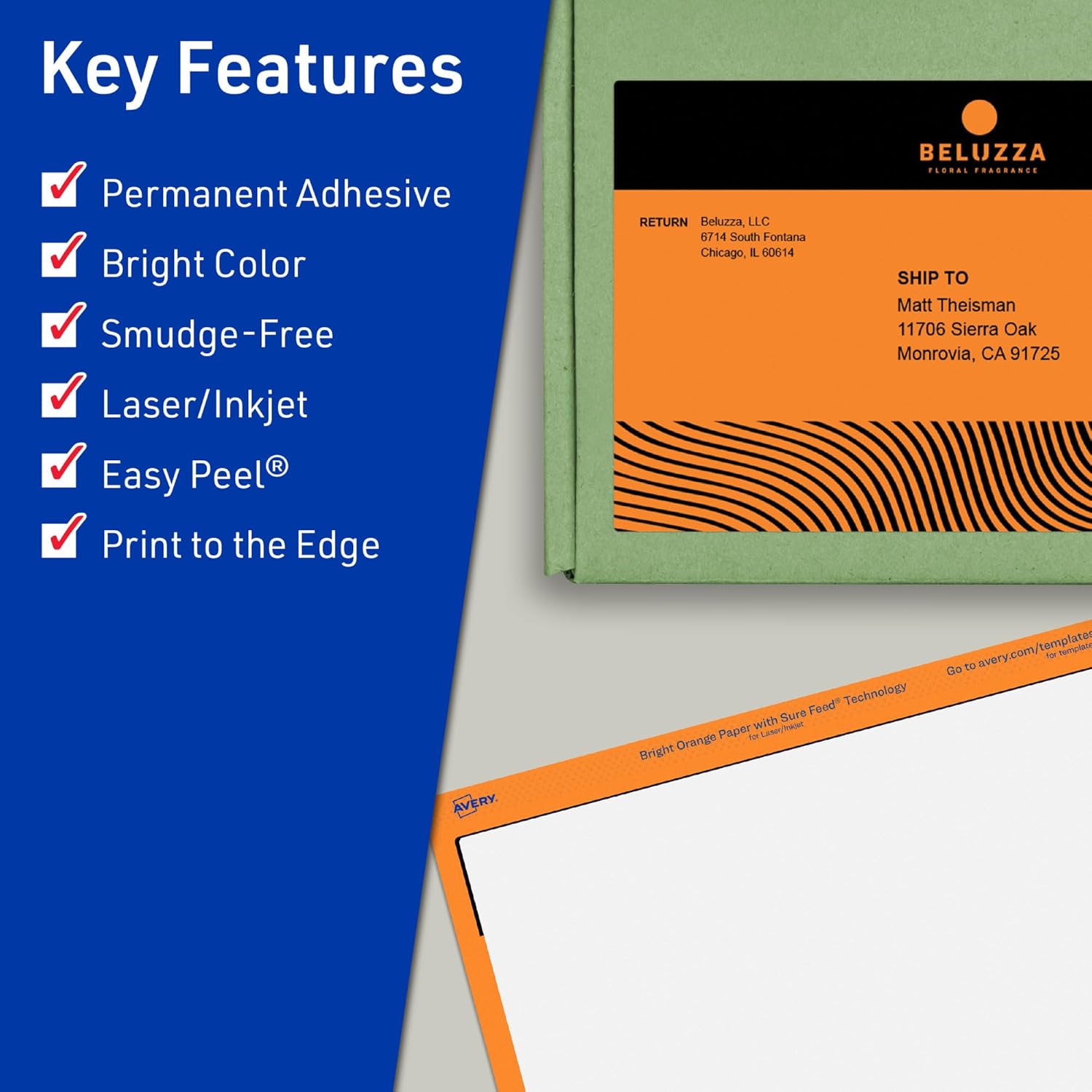 Avery Printable Rectangle Labels, Sure Feed Technology, 4.75 x 7.75, Bright Orange, Print-to-The-Edge, Laser/Inkjet Printable