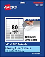 AVERY Glossy Clear Rectangle Labels, Sure Feed Technology, 0.5" x 1.75"