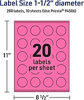 Avery Bright Pink 1-1/2" Round Printable Labels, Sure Feed, Print-to-The-Edge