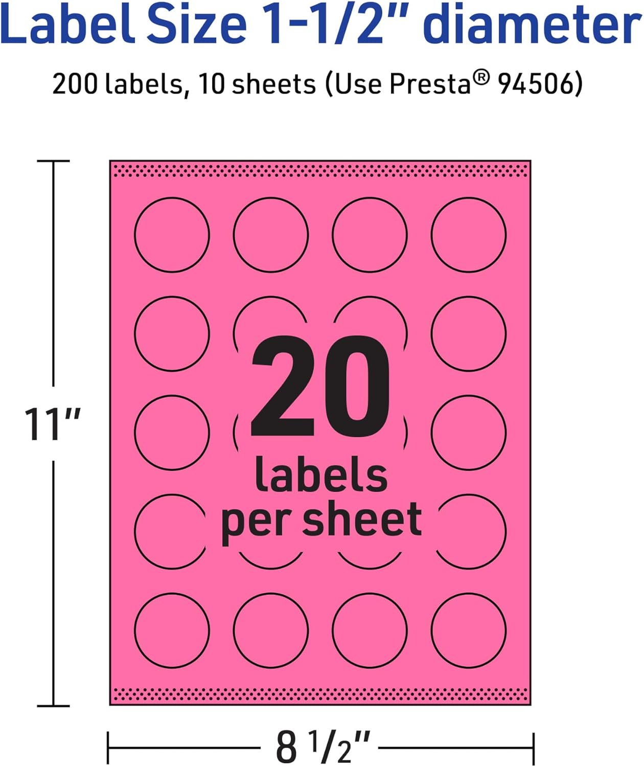 Avery Bright Pink 1-1/2" Round Printable Labels, Sure Feed, Print-to-The-Edge