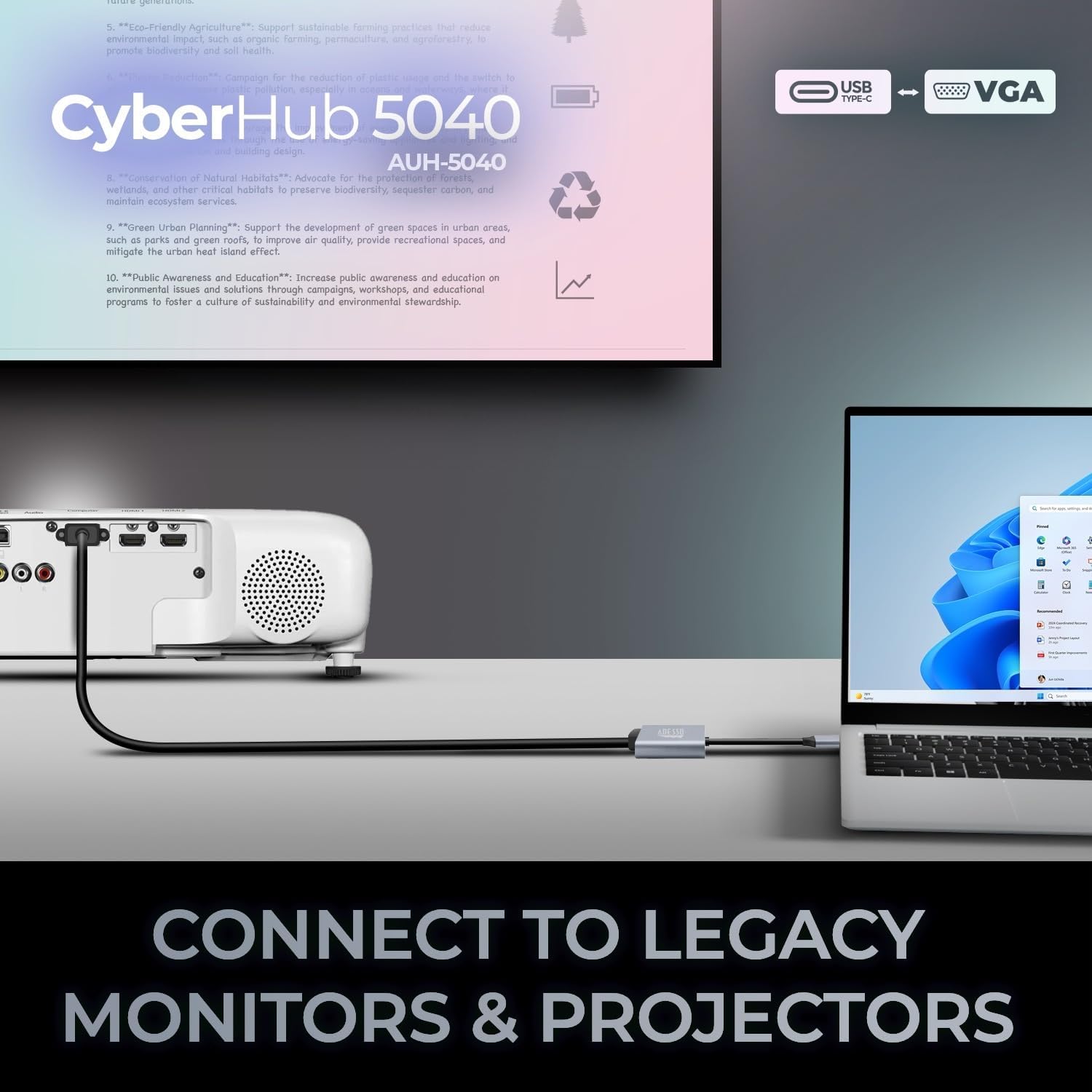 USB C to VGA Adapter, Aluminum, Thunderbolt 3/4 to VGA Adapter Compatible with iPhone 15 Pro/Max, MacBook Pro/Air 2023