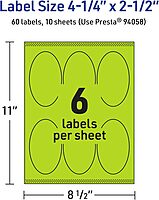 Avery Printable Oval Labels, Sure Feed Technology, 4-1/4" x 2-1/2", Bright Green Labels, Laser/Inkjet Printable, 60 Total, Great for Packaging and Candles 60 labels