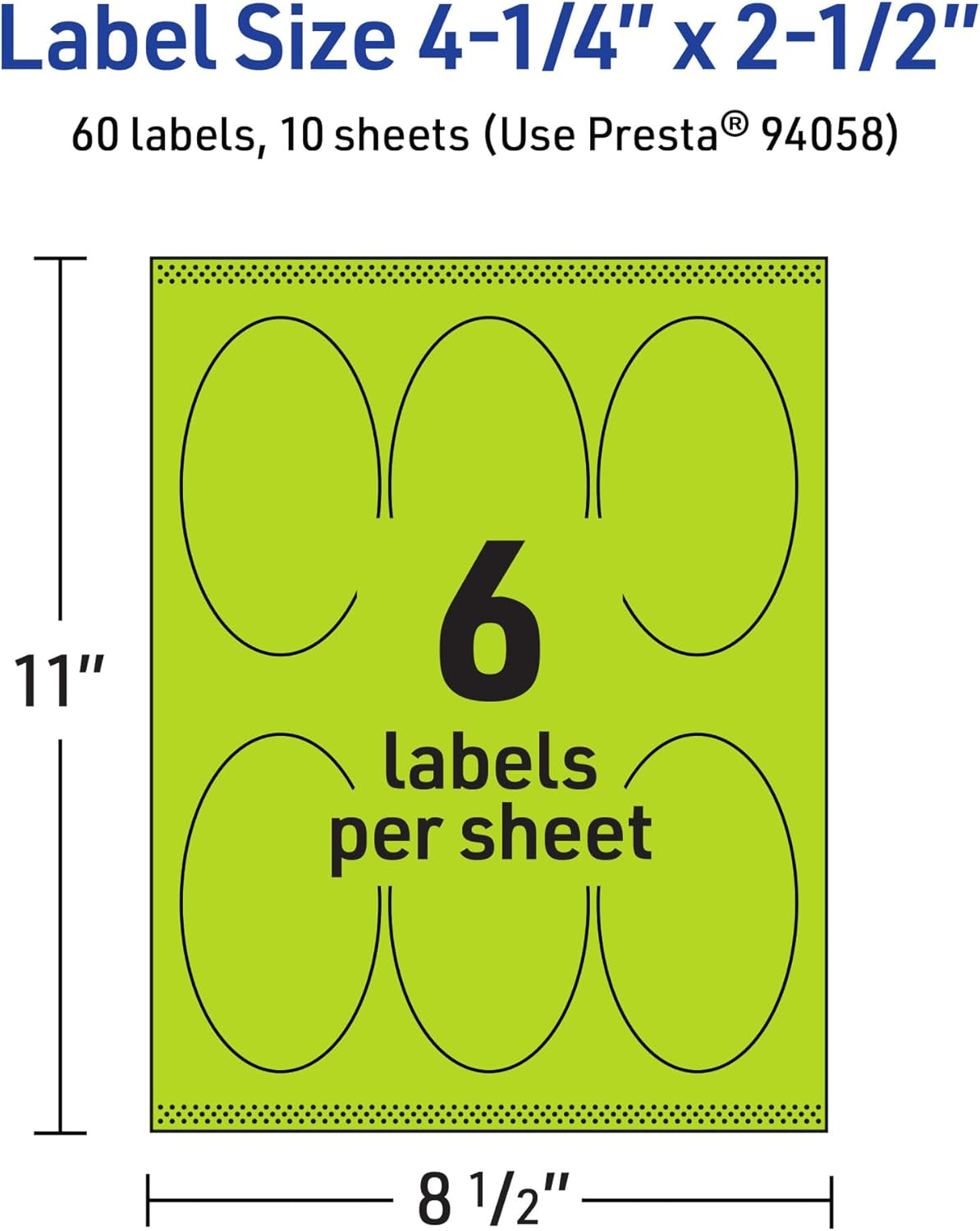 Avery Printable Oval Labels, Sure Feed Technology, 4-1/4" x 2-1/2", Bright Green Labels, Laser/Inkjet Printable, 60 Total