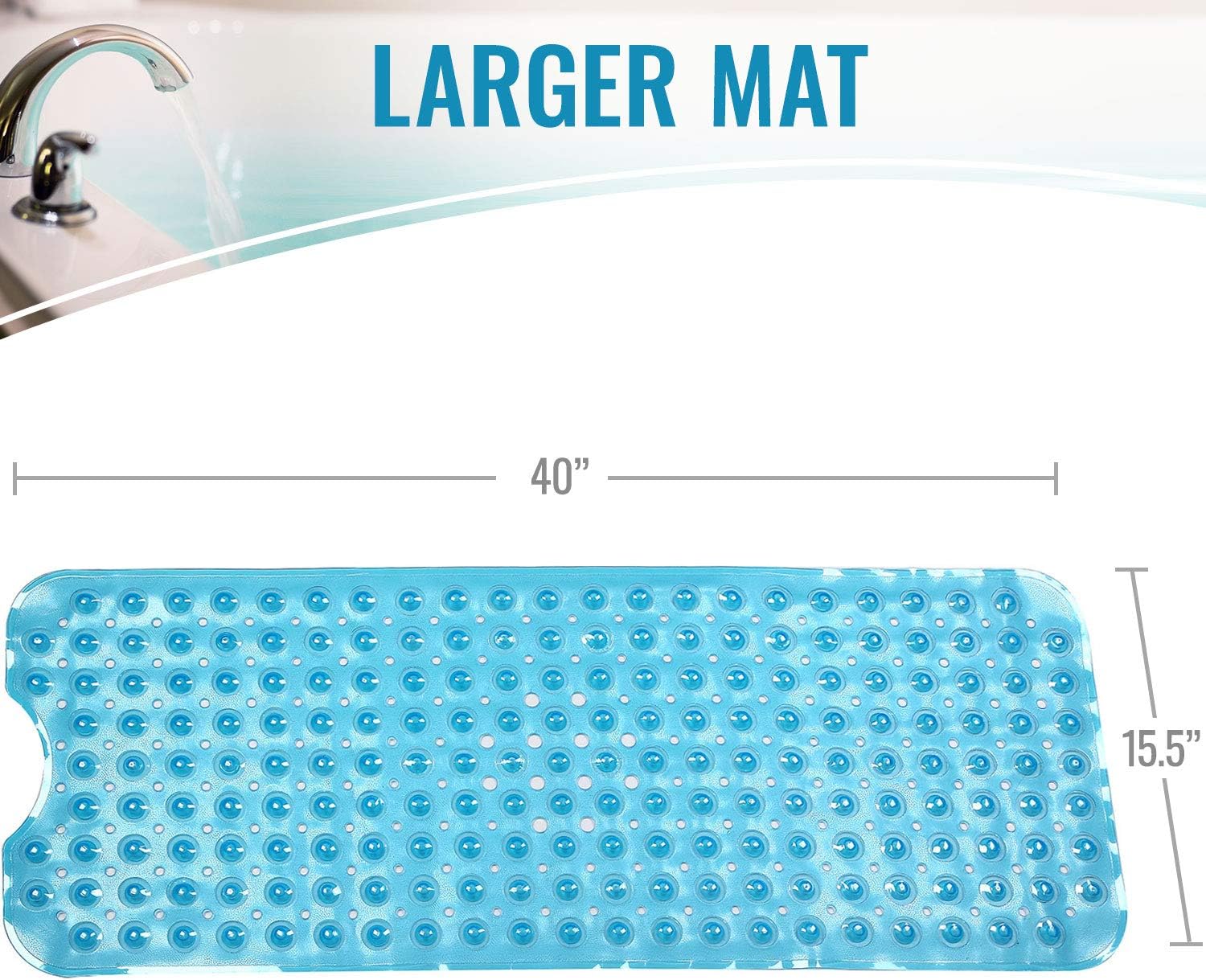 HealthSmart Bath Mat Extra Large No Slip Shower & Bathtub Mat with Suction Cups and Drain Holes for Anti-slip Grip