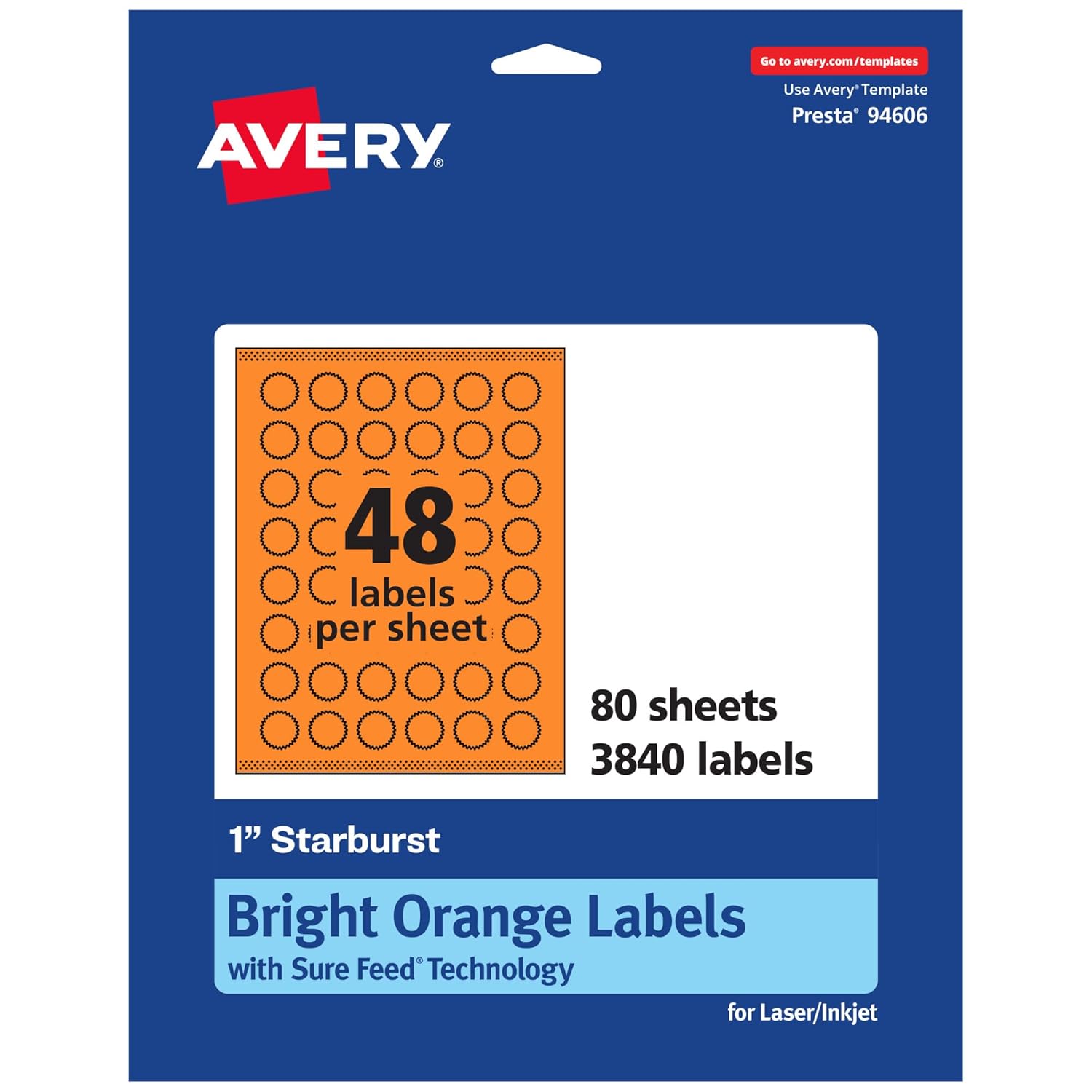 Avery Printable Starburst Labels, Sure Feed, Print-to-the-Edge
