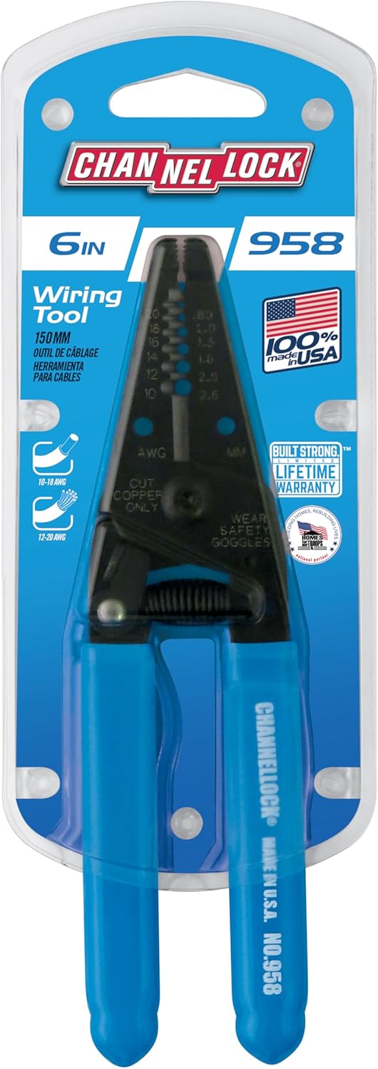 Channellock 958 6-1/4-Inch Wire Stripper and Cutter, Blue, 6-Inch
