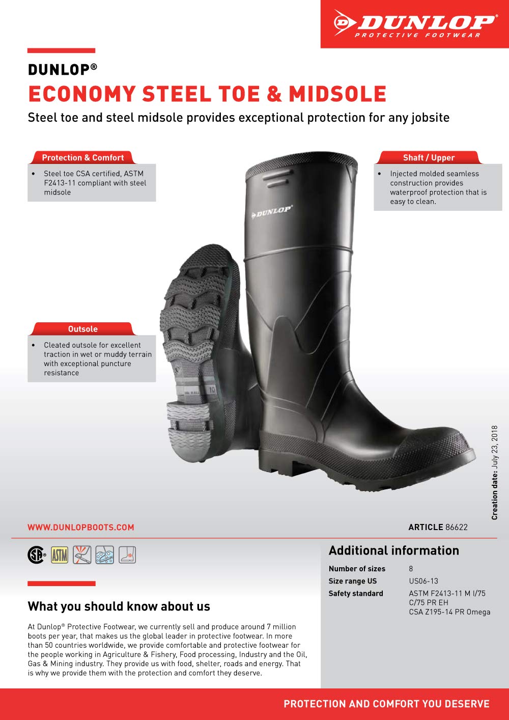 Dunlop Protective Footwear 16" Economy Steel Toe 100% Waterproof PVC Work Boot