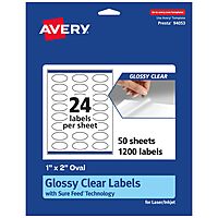 Avery Glossy Clear Oval Labels 1 x 2, Sure Feed Technology, Print-to-The-Edge