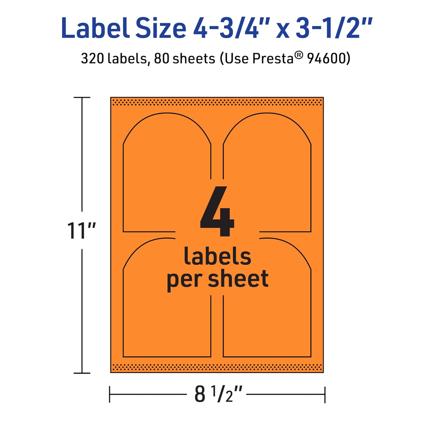 Avery Printable Arched Labels, Sure Feed Technology, 4-3/4" x 3-1/2", Bright Orange, Print-to-The-Edge