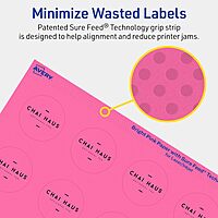 Avery Bright Pink 1-1/2" Round Printable Labels, Sure Feed, Print-to-The-Edge