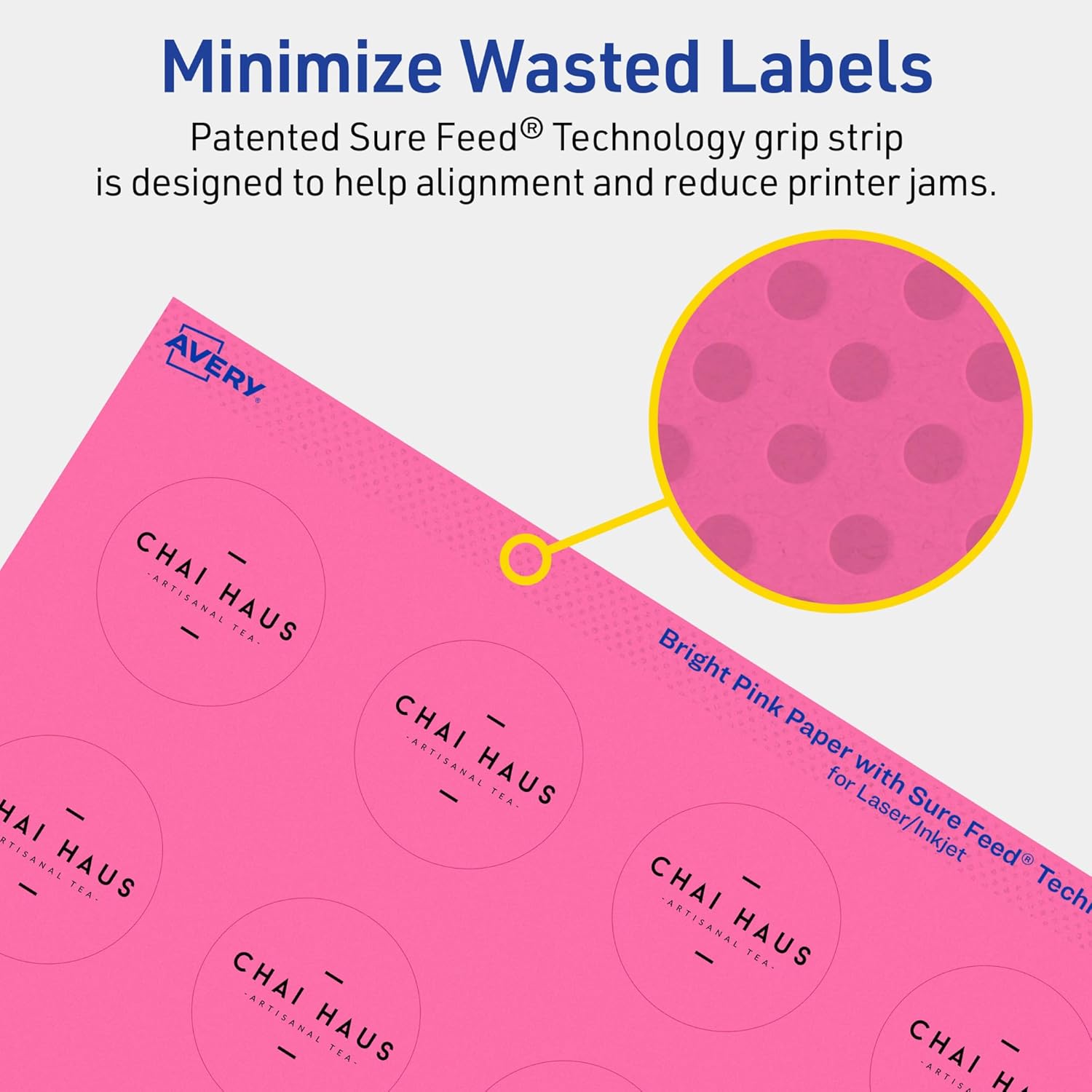 Avery Bright Pink 1-1/2" Round Printable Labels, Sure Feed, Print-to-The-Edge