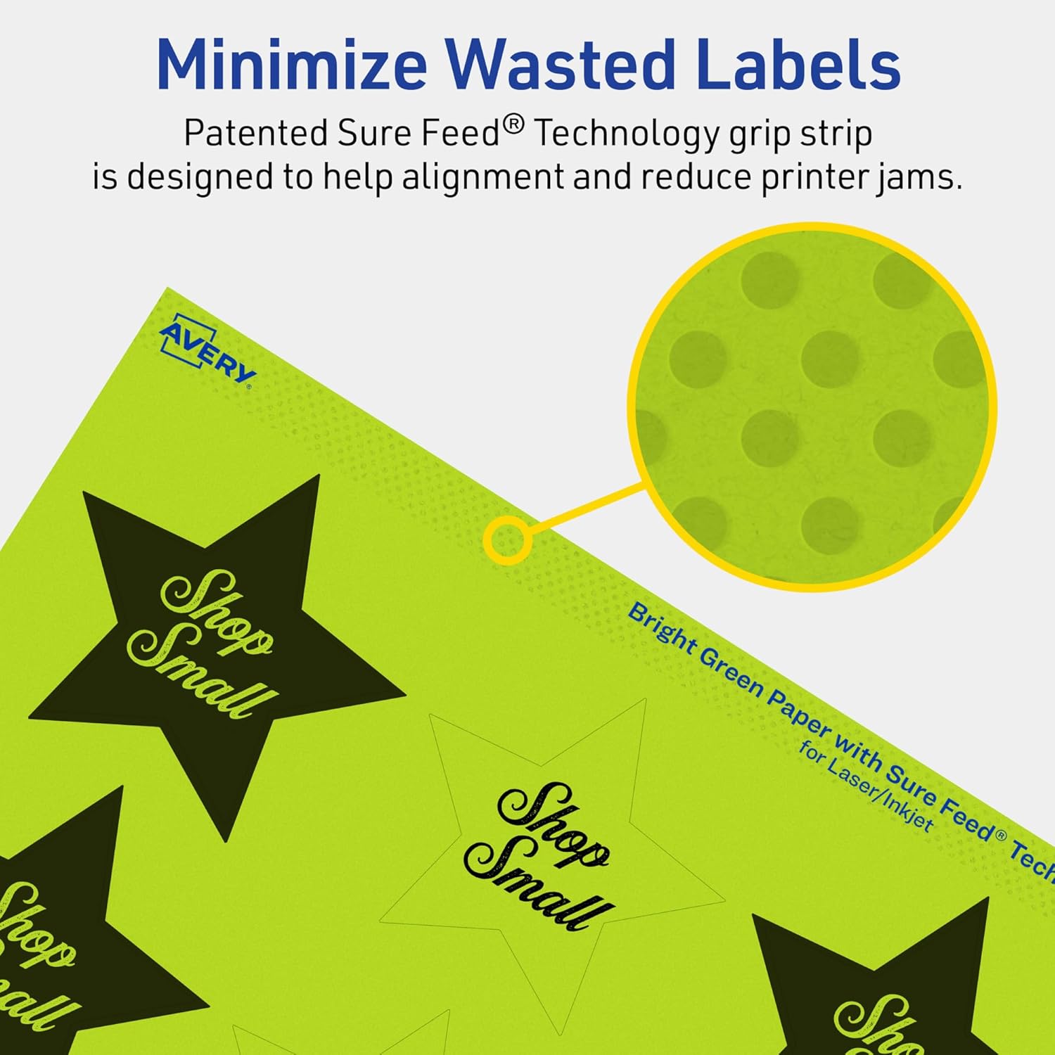Avery Printable Star Labels, Sure Feed Technology, 2-1/4" x 2-3/8", Bright Green, Print-to-the-Edge, Laser/Inkjet