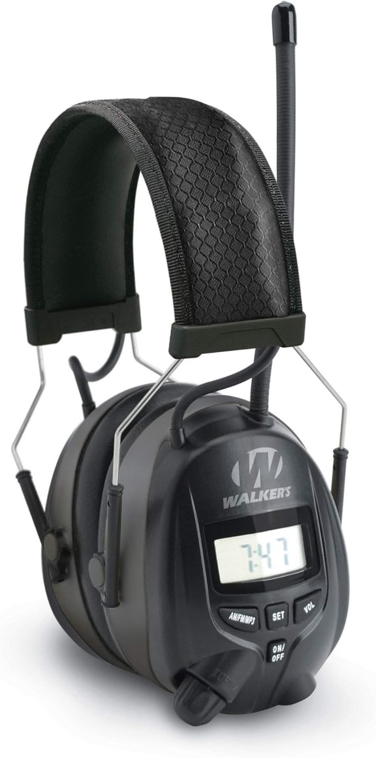 WALKER'S Digital AM/FM Radio Muff - 25dB Noise Reduction Rating Hunting Shooting Hearing Protection Electronic Earmuffs w