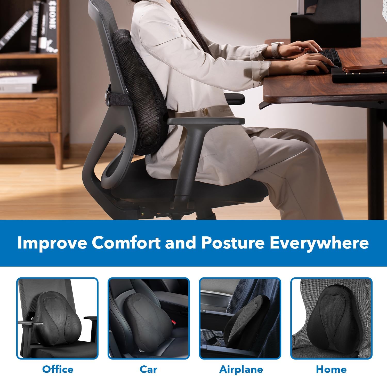 Mount-It! Office Chair Lumbar Support Cushion with Memory Foam
