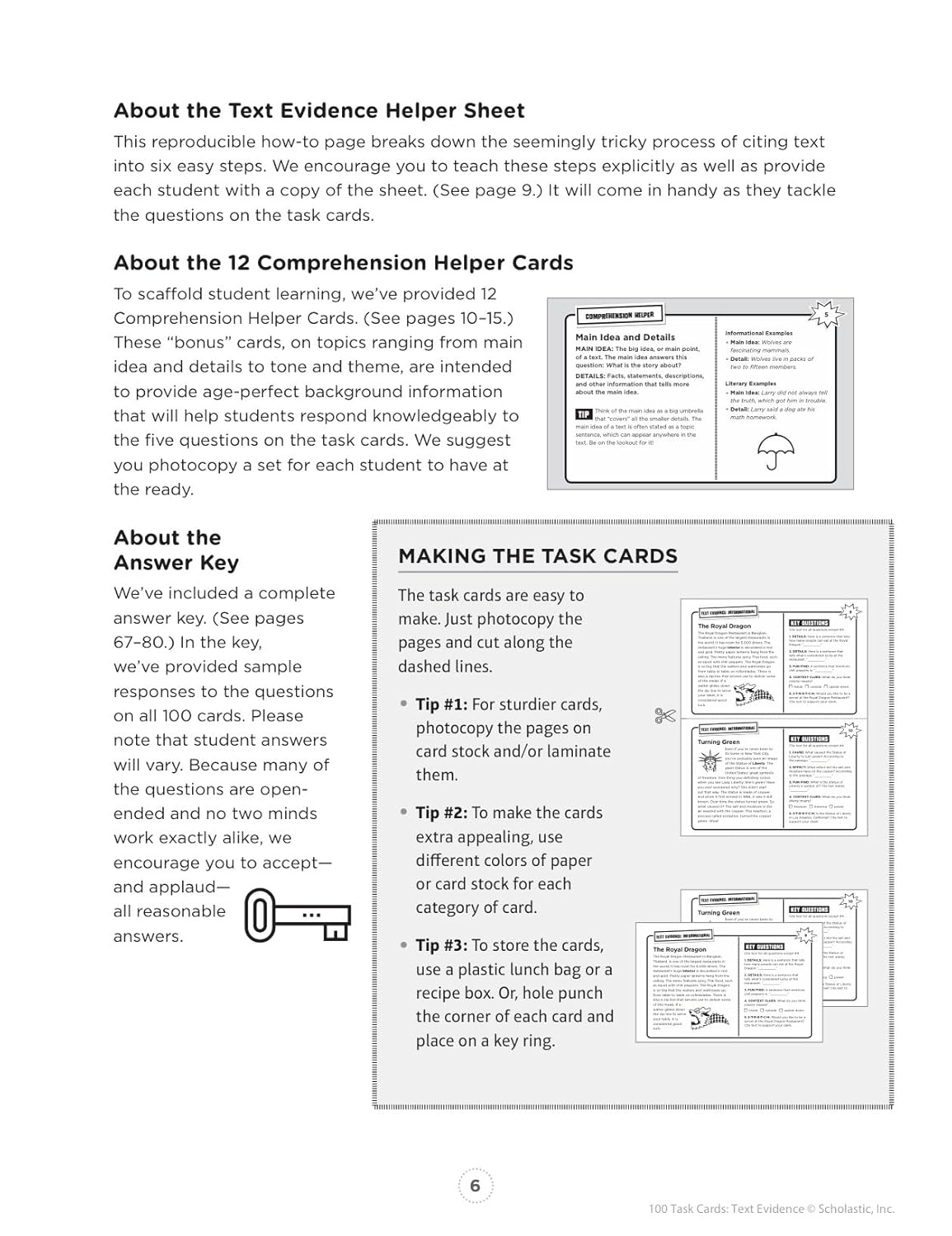 100 Task Cards: Text Evidence: Reproducible Mini-Passages With Key Questions to Boost Reading Comprehension Skills