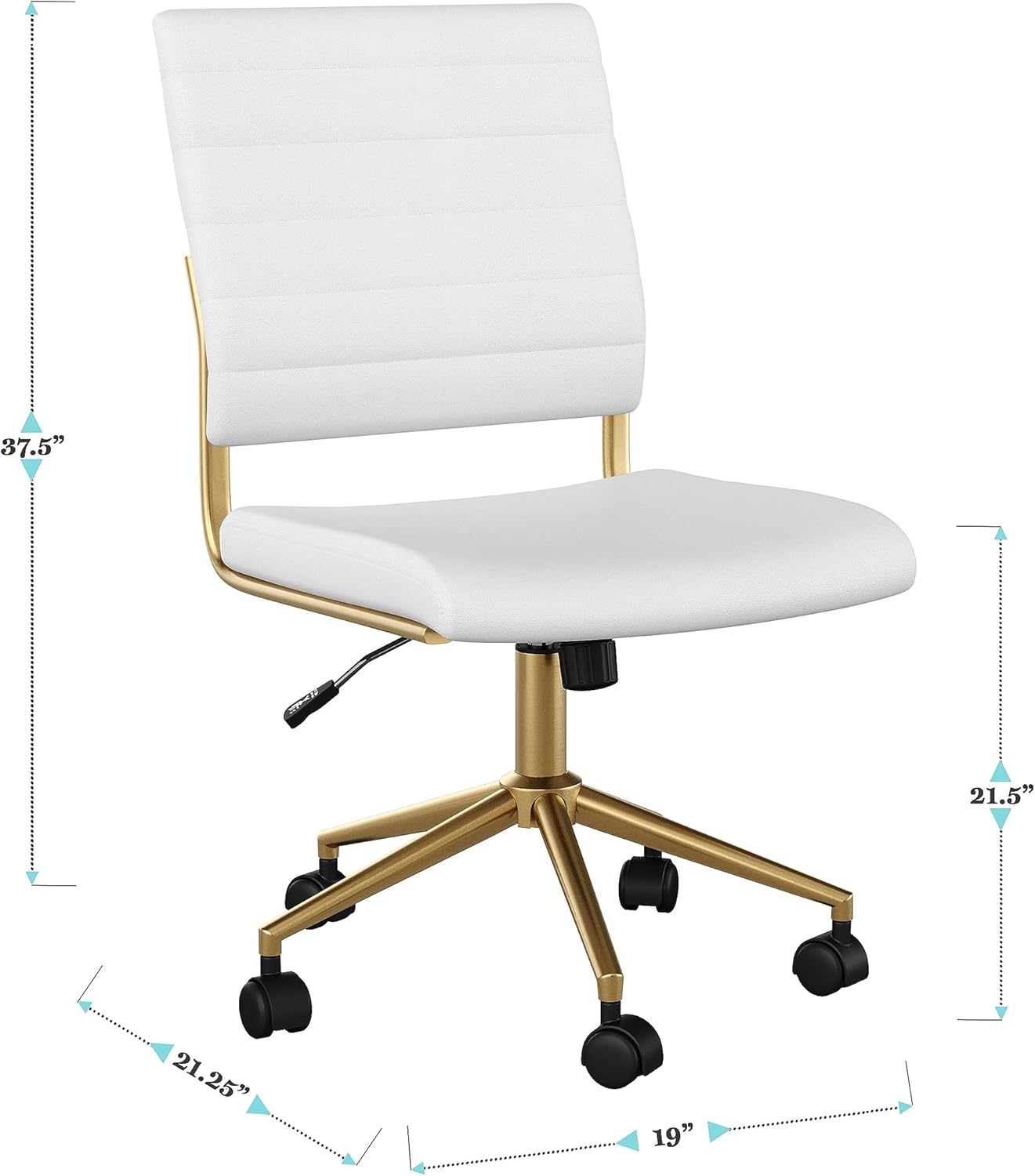 Martha Stewart Ivy Armless Swivel Task Chair in Faux Leather with Polished Brass Frame