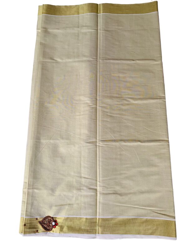 Kuthampully Kerala Kasavu Sarees For Women | Handcrafted Aari work Kerala Sarees | Tissue Onam Saree With Running Blouse | South Indian Sarees |EKM-763 (Red)