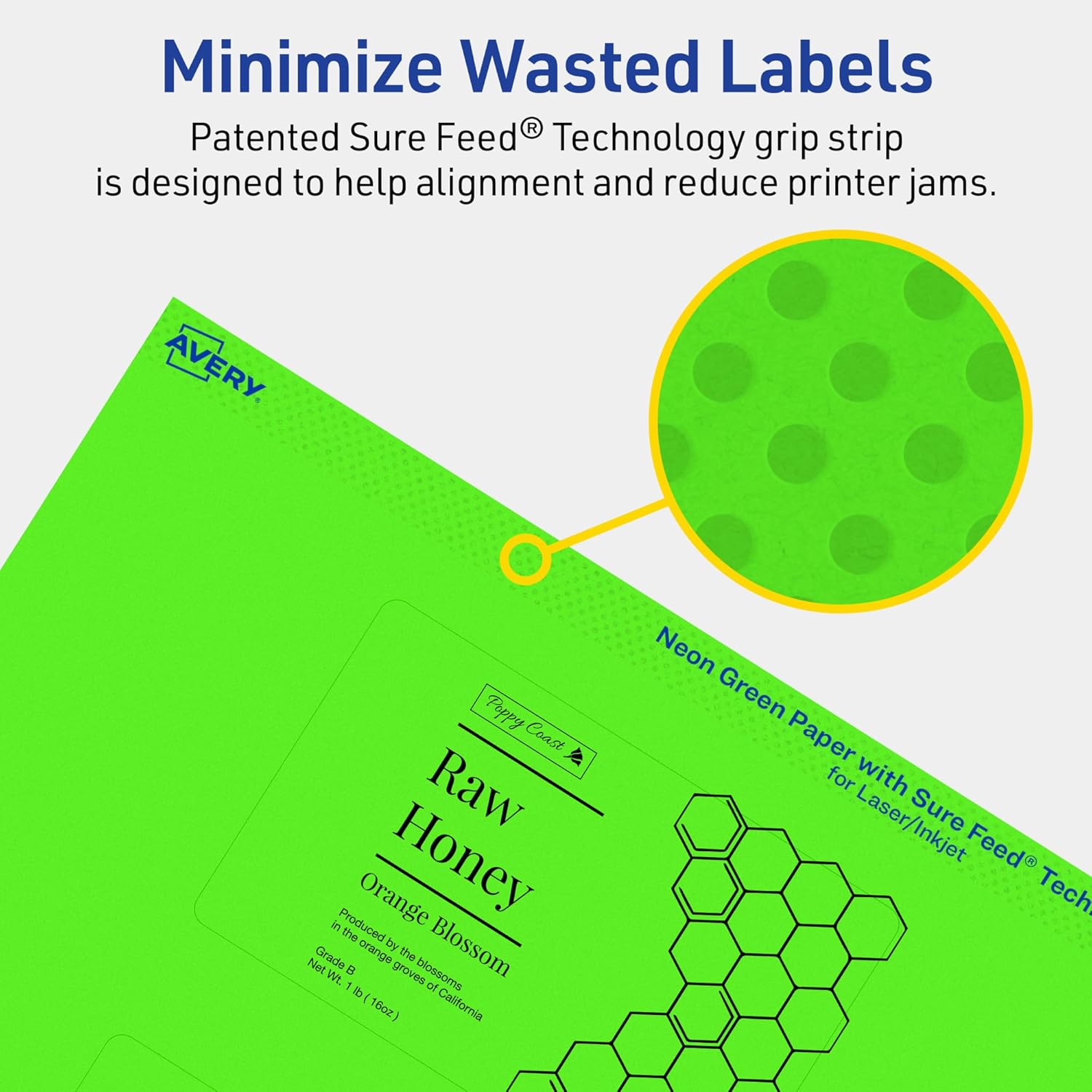 Avery Printable Neon Green Rectangle Labels, Sure Feed Technology, 2.5 x 4