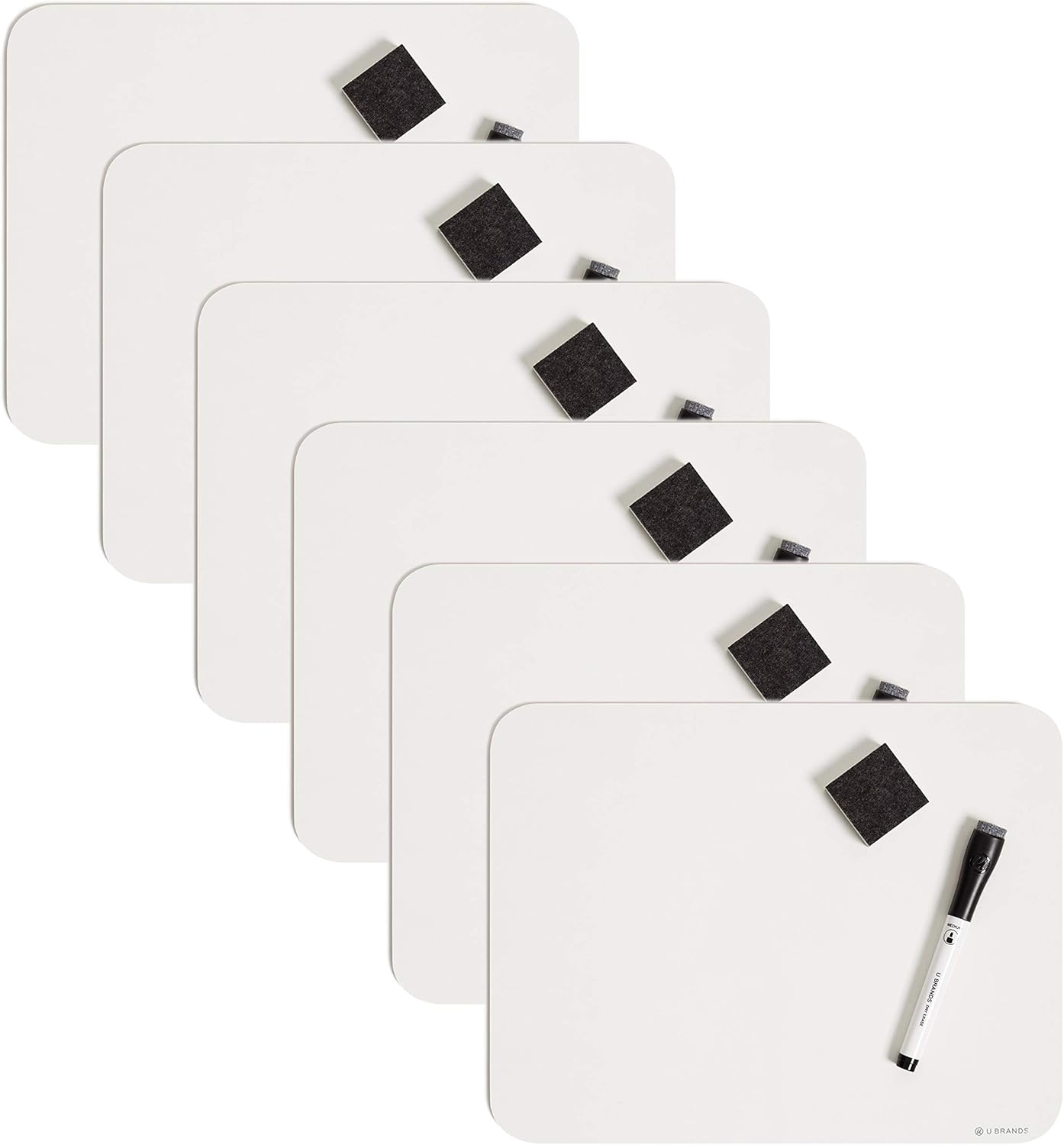 U Brands Dry Erase Lap Board Set, 12” x 9”, Small Whiteboard, Includes 6 Markers and 6 Erasers, 6 Count 6 Count with Markers and Erasers