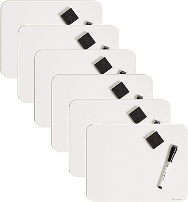U Brands Dry Erase Lap Board Set, 12” x 9”, Small Whiteboard, Includes 6 Markers and 6 Erasers, 6 Count 6 Count with Markers and Erasers