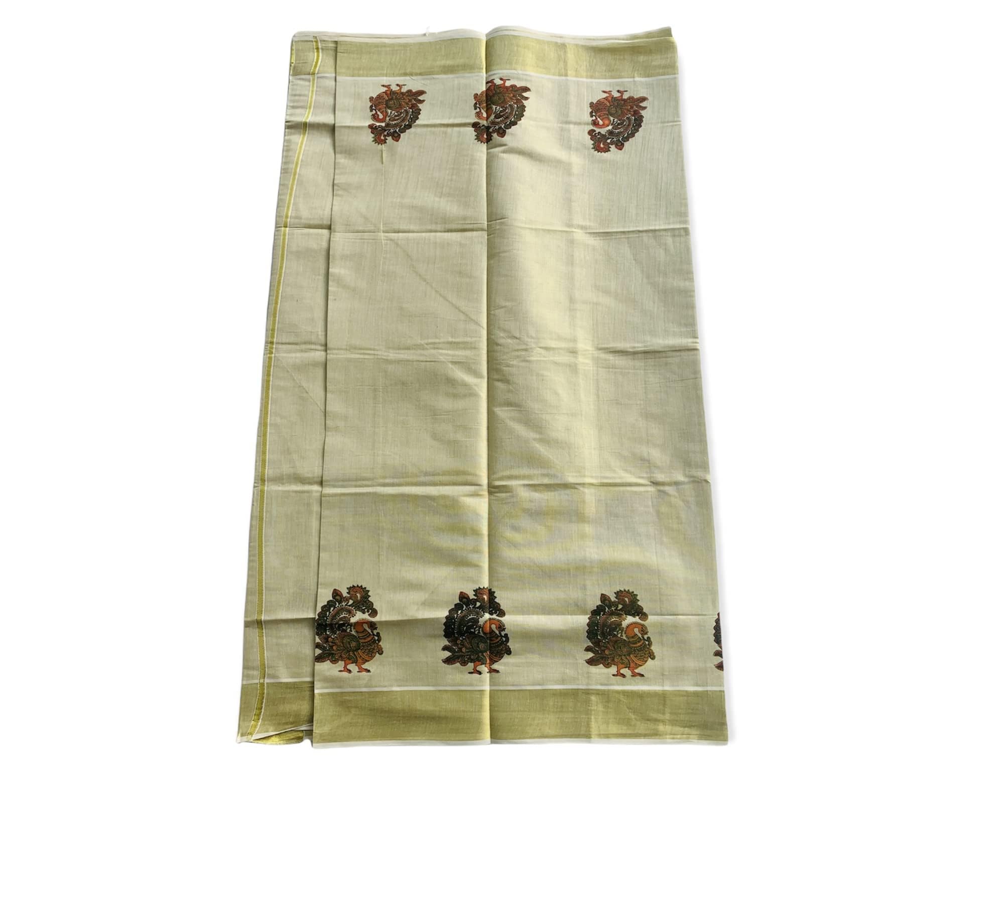 Kuthampully Kerala Kasavu Saree Tissue Mural Painted | Traditional South Indian Saree | Onam Saree - Multi Color KTM-821