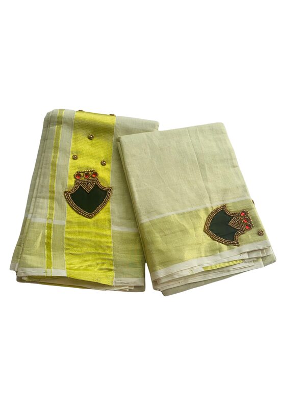 ALLUVY Kuthampully Kerala Kasavu Set Mundu For Women | Handcrafted Aari work Kerala Set Mundu | Tissue Onam Set Mundu With Blouse | Women's Zari Kasavu | EKM-598 (Black)